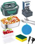 Dosevita Electric Lunch Box 80W Faster Heated Lunch Box Portable Food Warmer for Car Home with Removable 304 Stainless Steel Container Spoon & Fork and Carry Bag (Grey+Green)