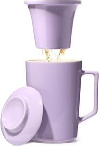 Foinly 15 OZ Ceramic Tea Cup with Infuser and Lid,Tea Mug with All-Porcelain Strainer for Loose Leaf Teas,Microwave and Dishwasher Safe,Metal-Free,BPA-Free for Tea-Lovers,Birthday (Purple)