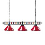 Wellmet 59 inch Hanging Pool Table Light Fixture for Game Room Beer Party, Ball Design Metal Billiards Light with 3 Lamp Shades, Suitable for 6ft 7ft 8ft Pool Tables