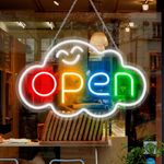 16.5"x 10.2" LED Neon Open Sign for Business, Ultra Bright Lighted Sign Open with ON/OFF Switch, Cloud Electric Light up Sign for Stores, Restaurants Offices Retail Shops Window Storefronts