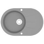 vidaXL Granite Kitchen Sink - Grey Overmount Single Basin with Reversible Design, Basket Strainer Included, Durable Quartz-Resin Mix, Heat/Scratch/Impact Resistant, Easy to Clean & Install