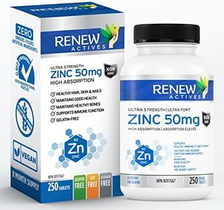 Renew Actives Zinc Supplements - Promotes Immune Function - Maintain Healthy Bones, Hair, Nails & Skin - Easy to Swallow - 250 Tablets