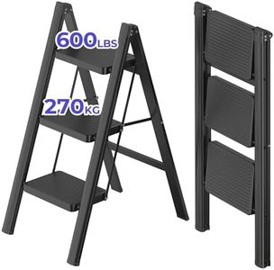 JOISCOPE Escalera Plegable de 3 peldaños, Escalera de Tijera, Alfombra de Goma Antideslizante, Escalera de Acero para el hogar y la Oficina, Negra