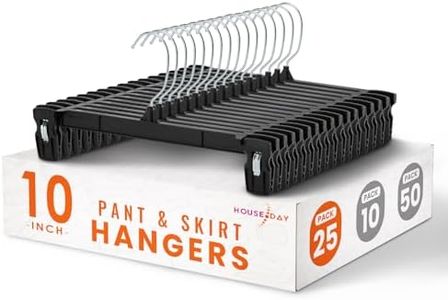 HOUSE DAY Skirt Hangers 25 Pcs 10inch Black Plastic Pants Hangers with Non-Slip Big Clips and 360 Swivel Hook, Durable Sturdy Plastic, Space-Saving Shape, Elegant for Closet Organizing