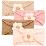 4 PCS Baby Headbands,Baby Girl Headbands,Cute Baby flower Headband,Soft Elastic Baby Bows,Baby Girl Gift,Newborn Headbands for Baby Girl Bows (Coffee + Beige + Pink + Light Pink)