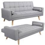 Yaheetech Modern Fabric Sofa Bed 3 Seater Click Clack Sofa Settee Recliner Couch with Wooden Legs for Living Room/Guest Room/Office,Grey