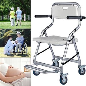 Tabouret de Douche Pliant avec Roulette - Chaise pour Personnes Âgées et Handicapées, Siège avec Accoudoirs et Dossier, Plaque en Forme de U, Charge 120kg