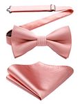 HISDERN Pink Bow Ties for Men with Pocket Square Set Solid Color Pre-tied Bow Tie for Wedding Tuxedo Adjustable Mens Bow Ties with Handkerchief..