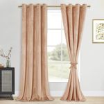 DWCN Extra Long Velvet Curtains - Luxury Tieable Room Darkening Grommet Curtains & Drapes Warm Soft Texture Privacy Noise Absorb Drapes for Bedroom/Living Room Decor W52 x L108, 2 Panels, Blush Beige