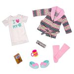 Glitter Girls – Loungewear Outfit – Robe & Sweater Dress – Plush Dog Outfit, Socks, and Coffee Mug – 14-Inch Doll Clothes & Accessories – 3 Years + – Wake Up with a Smile