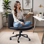 DROGO Cross Legged Office Chair for Work at Home, Pu Leather Accent Chair for Long Hours Sitting Comfort, Armless, Adjustable Height & Tilt Lock Recline | Swivel Computer Chair for Home Office (Black)