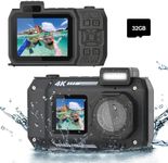 33FT Underwater Camera 4K 30FPS Digital Camera with Dual Screens Selfie 13MP Waterproof Camera Built-in 2500 mAh Battery Autofocus Waterproof Digital Camera for Snorkeling,Novice Photographer,Black