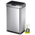 EKO Mirage-T 50 Liter / 13.2 Gallon Touchless Rectangular Motion Sensor Trash Can, Brushed Stainless Steel Finish