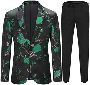 Cloudstyle Mens 2 Piece Floral Dress Suit One Button Dinner Tuxedo Jacket & Pants Green