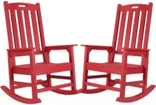 Psilvam Oversized Outdoor Rocking Chair Set of 2, Porch Rocker with 21" Wide Seat and 32" Tall Backrest, Pre-assembled with most components for effortless installation (Red)