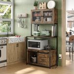 Furniouse 6-Tier Kitchen Bakers Rack with Power Outlet, Industrial Microwave Oven Stand with Shelves, Kitchen Utility Storage Shelf with Cabinet, Standing Kitchen Storage Rack (Rustic Brown)