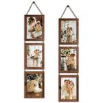 5x7 Collage Picture Frames, 3 Openings Hanging Photo Frame Set Display Vertical 5 by 7 inch Pictures for Wall Decor, Rustic Walnut Brown, 2 Pack