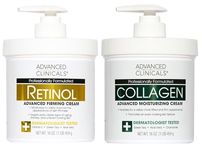Advanced Clinicals Retinol Cream and Collagen Cream Skin Care set. Value anti-aging set for wrinkles, fine lines, firming skin. 16oz Spa size are great for face cream and body moisturizer.