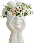 Kelendle Face Vase, White Flower Vase Head Vase Ceramic Vases for Home Decor Figurines Bud Vase Boho Vase Modern Sculpture Art Decorations for Living Room Bedroom Centerpiece Table Wedding L