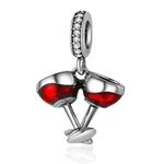 Love Heart Authentic Original 100% 925 Sterling Silver Charm Bead Beautiful Crystal Bow Charms Fit Pandora Charms Bracelet Women Necklace Pendant Jewelry … (Red Wine Lover Glass Cup), Glass