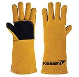 KEEAN Mig/Arc/Tig Welding 14 Inch Gloves With Extra Padded Palm Leather High Temperature Hot Thermal Work Safety Heavy Duty, Pack of 1 Pair, Yellow