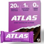 Atlas Protein Bar, 20g Protein, 1g Sugar, Clean Ingredients, Gluten Free (Dark Chocolate Almond, 12 Count (Pack of 1))