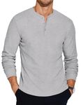 COOFANDY Mens Henley T Shirts Long Sleeve Grandad T Button Full Sleeve T Shirts Men Winter Shirt for Men UK Grey L