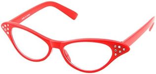 50's Kids Nerd Cat Eye Glasses Girls Costume Children's (Age 3-12) (Red)