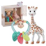 Sophie la girafe Sophiesticated Original Teether with Heart Rattle Gift Set, 100% Natural Rubber Baby Teething Toy, Baby Gift Box Set with Gift Bag and Card