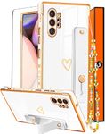 Likiyami (3in1) for Samsung Galaxy Note 10 Plus Case Heart Women Girls Cute Girly Aesthetic Trendy Luxury Pretty with Loop Phone Cases White and Gold Plating Love Hearts Cover+Screen+Chain -6.8 inch