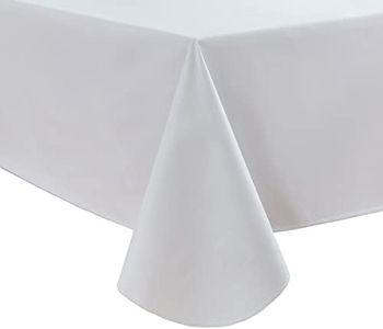 LIBERECOO Vinyl Tablecloth with Flannel Backing Linen Texture Pattern Table Cloth Stain-Resistant Table Cover for Home Dining and Outdoor (White, 60 x 102 Inch (8-10 Seats))