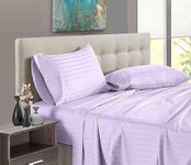 3 Pieces Flat Bed Sheet, 100% Egyptian Cotton - (1 PC Flat Bed Sheet and 2 PC Pillow Covers) 1000 Thread Counts - Lavender Stripe,Queen Size.