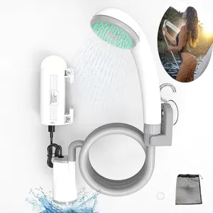 HONG XIN ZHI DA Portable Outdoor Shower Pump Camping Shower Pump Rechargeable LED IPX8 Waterproof for Indoor Outdoor Camping Hiking Motorbikes Travel Shower Car Pet Cleaning