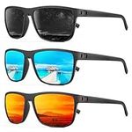 Sunglasses for Men, Mens Sunglasses Polarized with Lightweight Frame and UV Protection (Black/Ice Blue/Red)