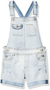 Lucky Brand Girls' Stretch Denim Shortalls, Short Jean Overalls with Adjustable Straps & Pockets, Bella Wash, 12