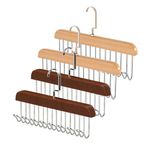 4 PCS Anti Slip Multi Hook Coat Rack for Bras, Wooden Belt Hanger for Closet Multifunctional Coat Hangers with 8 Hooks Hanging Wardrobe Storage Organiser (Wood + Brown)