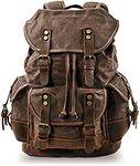 Jahomieo Vintage Canvas Leather Backpack for Men Casual Hiking Rucksack 15.6" Laptop Backpacks, Coffee, Large, Vintage