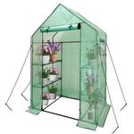 Grandhom Walk in Greenhouse for Indoor Outdoor, Mini Walk-in Plant Reinforce PE Cover Green House with Roll-up Doors & Observation Windows,3 Tiers 6 Shelves Stands,143x73 x195cm