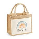 Personalised Teacher Bag with Teachers Name, Rainbow Design, Custom Teacher Tote Bag, Teacher Gift, Teaching Assistant Present, Teacher Thank You Gift, Lunch Bag, Book Bag