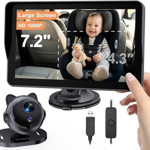Yakry Baby Camera for Car 7.2-Inch: 3X Larger View, 5-Min USB Easy to Install, 1080P HD Auto Night Vision - 150° Wide Angle Car Seat Camera Full Backseat View for Kid & Infant Safety (Ages 0-5)