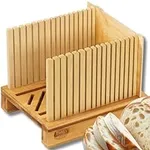 Mama's Great 2023 Updated Bamboo Bread Slicer for Homemade Bread - Ecofriendly, Compact & Foldable - Adjustable Slicing Guides with Sturdy Wooden Cutting Board