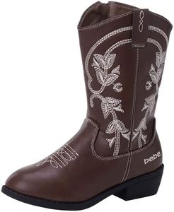 bebe Girls' Cowboy Boots - Classic Western Country Cowgirl Boots - Mid Calf Riding Shoes for Toddlers Little and Big Girls, Size 2, Brown