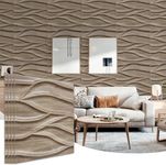 STICKGOO 3D Wall Panels for Interior Wall Decor, Walnut 3D Textured Wall Panels Wave Wall Tiles Design, Accent Wall Panels for Living Room Office Wall Decor, 12 Pack 19.7''x19.7'' Cover 32.Sq.Ft