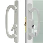 ACEPLANET Offset Position Keyed Sliding Patio Door Handleset with Mortise Lock, 45° Keyway, 3-15/16" H.C., Fits 1-3/8" to 2" Thick Doors, Non-Handed, White Diecast