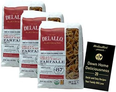 DeLallo Organic Whole Wheat Italian Pasta | Farfalle No. 87 (16 Ounces) | 3 Count Plus Recipe Booklet Bundle