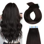 YILITE Tape Hair Extensions Off Black 18 inches 20pcs 50g/pack Invisible Straight Seamless Skin Weft Remy Hair Extensions Silky Tape Hair Extensions Real Human Hair (18 inch #1b Off Black)