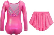 Zaclotre Gymnastics Leotards for Girls Long Sleeve Crisscross Back Ballet Dance Outfit with Removable Skirt Combo