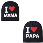 El Regalo 2 PCs I Love Mama Papa Caps | Knitted Cotton Beanies Hats for Kids/Children | Soft Caps for Girls & Boys (1 Year- 4 Years) (Black)