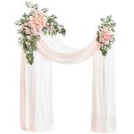 Ling's Moment Pink White Artificial Wedding Arch Flowers Kit Pack of 4, 2pcs Hanging Flower Arrangement 2pcs Chiffon Drapes Ceremony Reception Fake Rose Arbor Backdrop Floral Party Outdoor Decorations