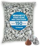 Hershys Kisses Silver Foiled Classic Milk Chocolate - 1.5 Pounds approx 150 pieces of Chocolate Candy Individually Wrapped - Ideal for Snacking and Sharing wit Family & Friends - Halloween Candy, Bulk Candy Individually Wrapped, Chocolate Candy Ideal for Parties & Gifting